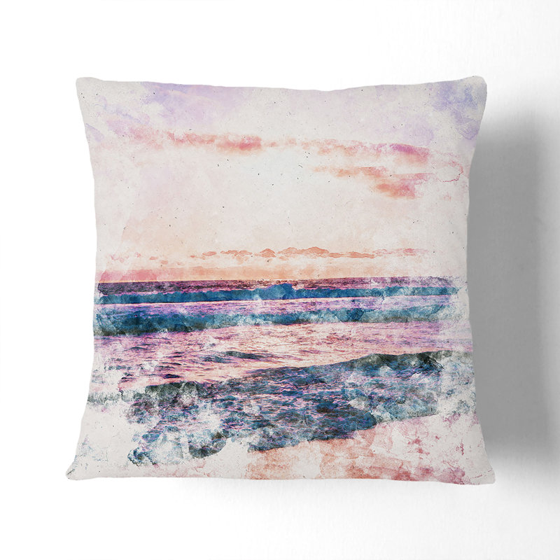 Beach Watercolour Cushion with Filling, 40cm H x 40cm W x 15cm D