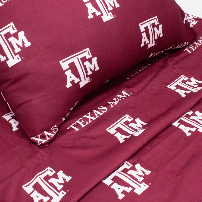 NCAA Sheet Set, Twin Sheet Set + Fitted Sheet + Pillowcase, Texas A&M