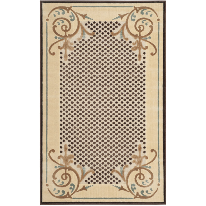 Tapis crème / brun / brun foncé touffeté à la main Scrollwork, Rectangle 2 pi 7 po x 4 pi