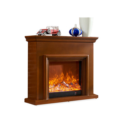 Brown Solid Wood Electric Fireplace