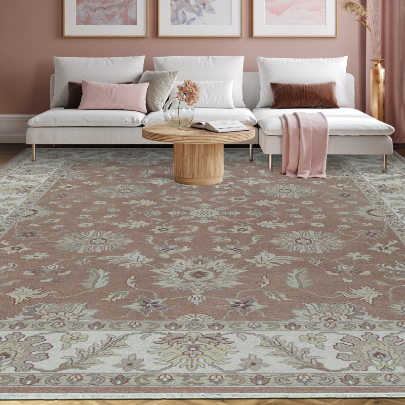Wool Oriental Area Rug in Rust/Ivory
