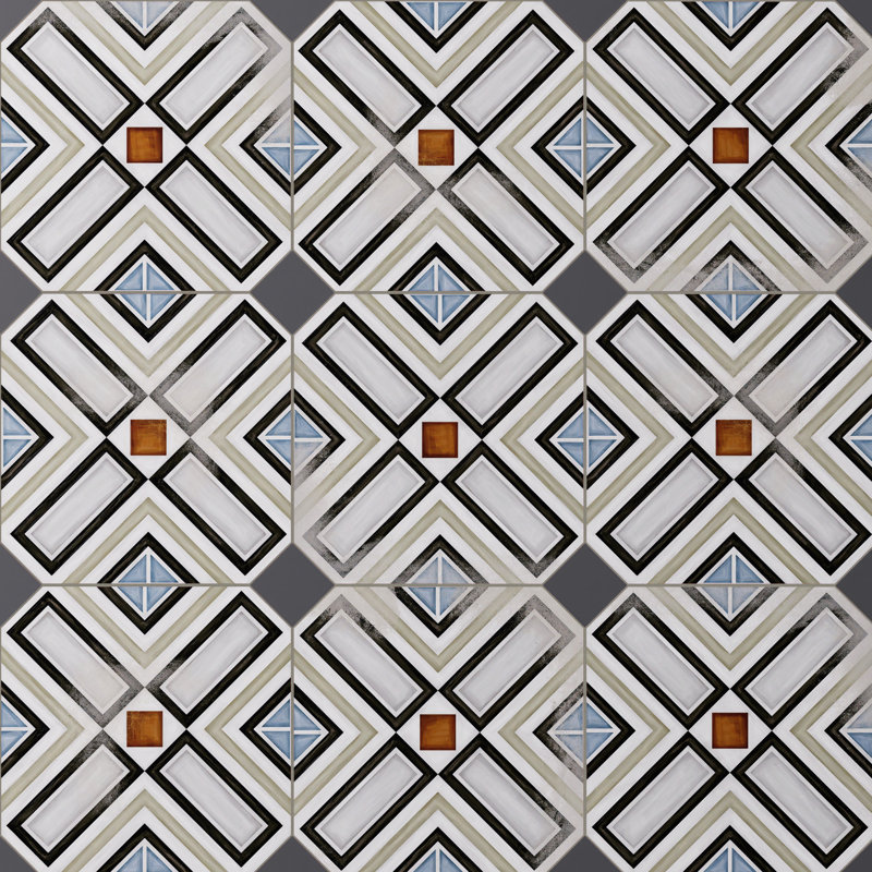 Décalcomanie octogonale vaudoise vaudoise avec tacos 7-7 / 8 po X 7-7 / 8 po Carreau de porcelaine pour plancher et mur