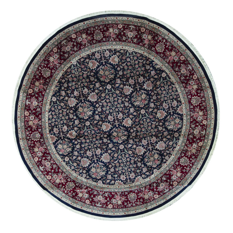 Tapis bleu marine et vin de haute qualité noué à la main