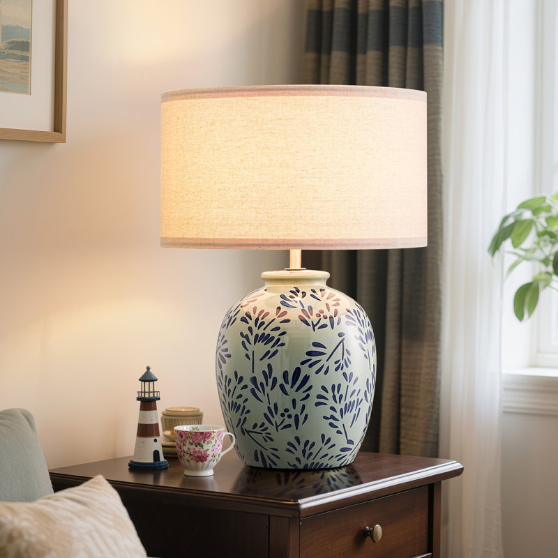 19.5" Ceramic Table Lamp With Adjustable Shade for Living Room or Bedroom 