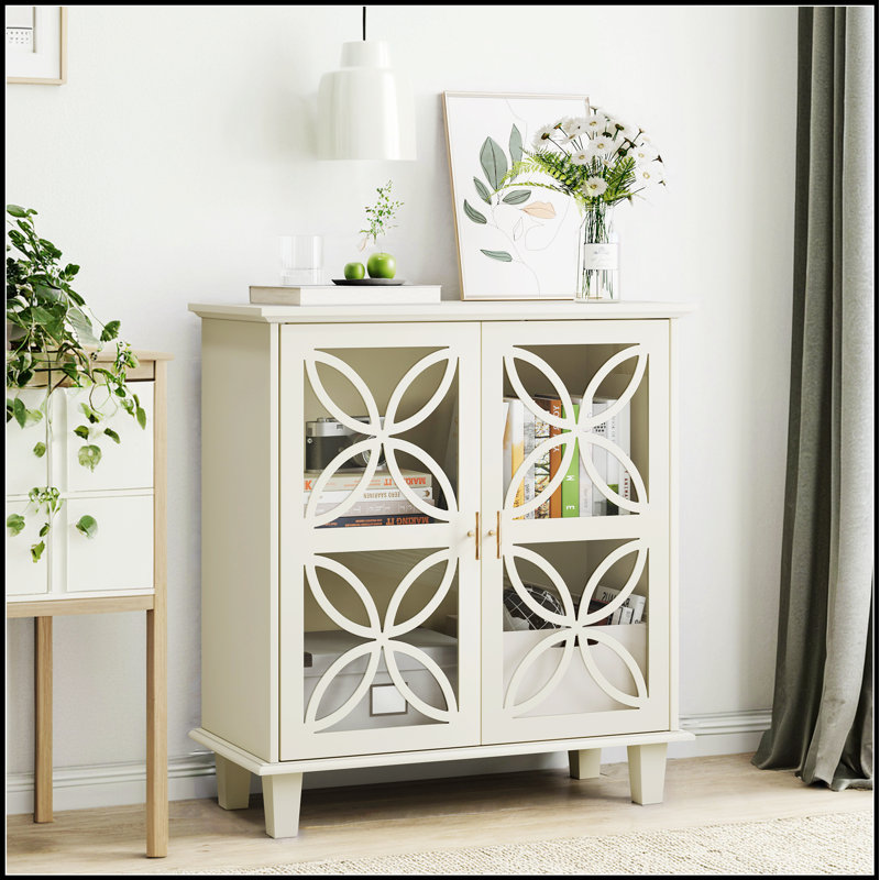 Buffet rétro moderne avec portes en verre trempé, rangement spacieux et conception autoportante polyvalente pour une décoration intérieure élégante