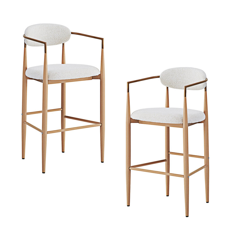 Ensemble de 2 chaises de salle à manger rembourrées avec tabouret de comptoir, Beige bouclé, Naturel