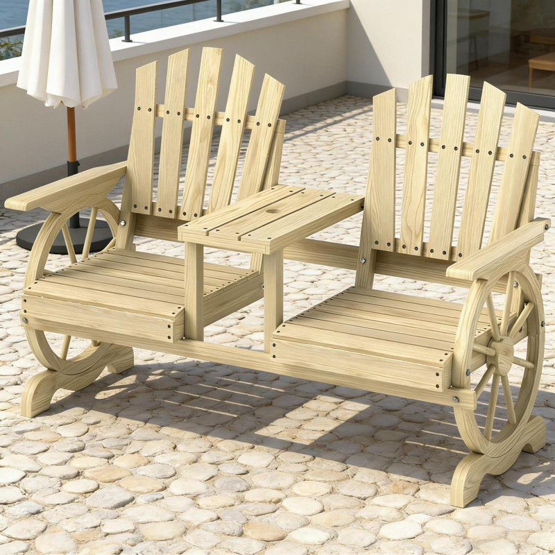 Banc de jardin en bois à haut dossier et banc de patio 2 places