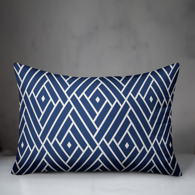  Coussin rectangulaire d'extérieur Abstract Diamond, Pas de bourre, Bleu marine/blanc