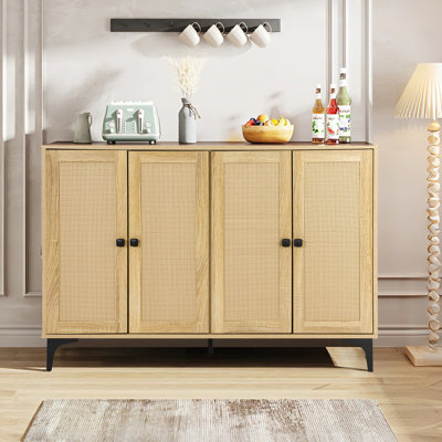 48.4" Wide Boho Rattan Sideboard Buffet Cabinet-4 Doors