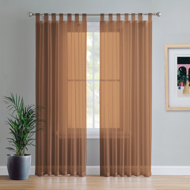 Birdsall Tab Top Sheer Single Curtain Panel, 144 W x 183 D cm, Chocolate