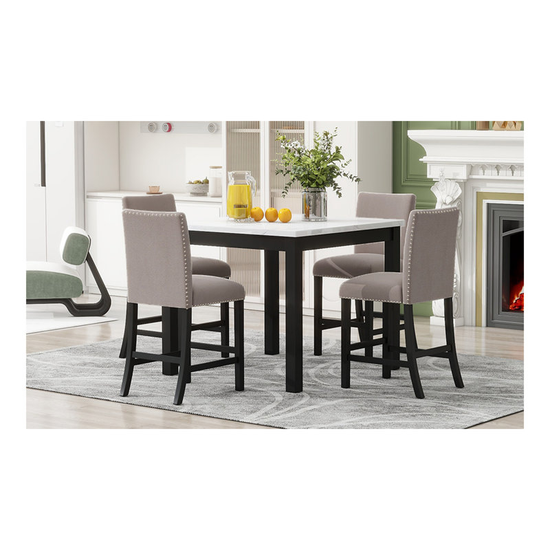 Bar table, equipped with 2 bar stools , with backrest and partition, Grey