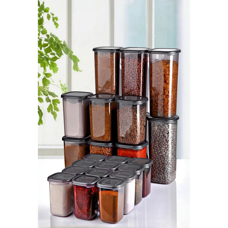 Durable Plastic Storage Box Set (24 Pieces), Anthracite Color | 6 Boxes: 4 in. x 4 in. x 9.6 in., 6 Boxes: 4 in. x 4 in. x 6.5 in., 12 Boxes: 3.4 in. x 3.4 in. x 4.7 in. | Dishwasher & Microwave Safe, Perfect for Organizing Home or Office