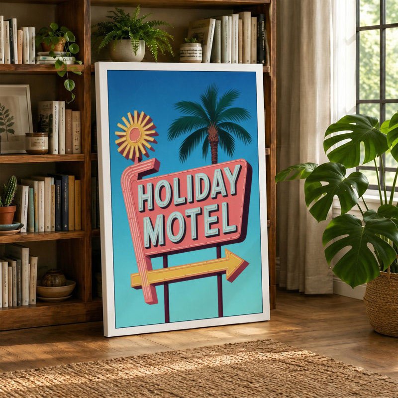 Holiday Motel Sign Retro - Wrapped Canvas, 18x12 - 45.7 x 30.5 cm, Taupe Border