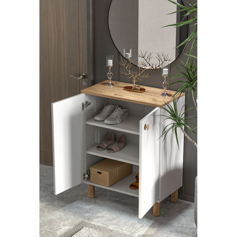 Armoire polyvalente moderne, pin atlantique et blanc, 27,6 po x 35,8 po x 13,8 po | Panneau de particules 100% mélaminé, épaisseur: 0,7 pouce | Nombreuses tablettes murales au design élégant pour le rangement de la maison et du bureau