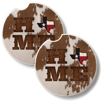 Cowhide Home Texas 2 Pack Stone Car Coasters