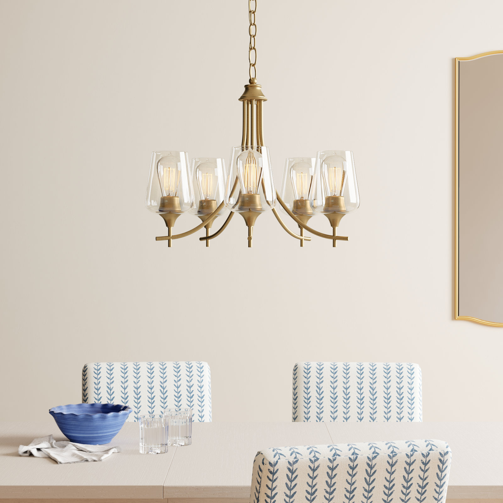 Breena 5-Light Chandelier, Warm Brass, Clear