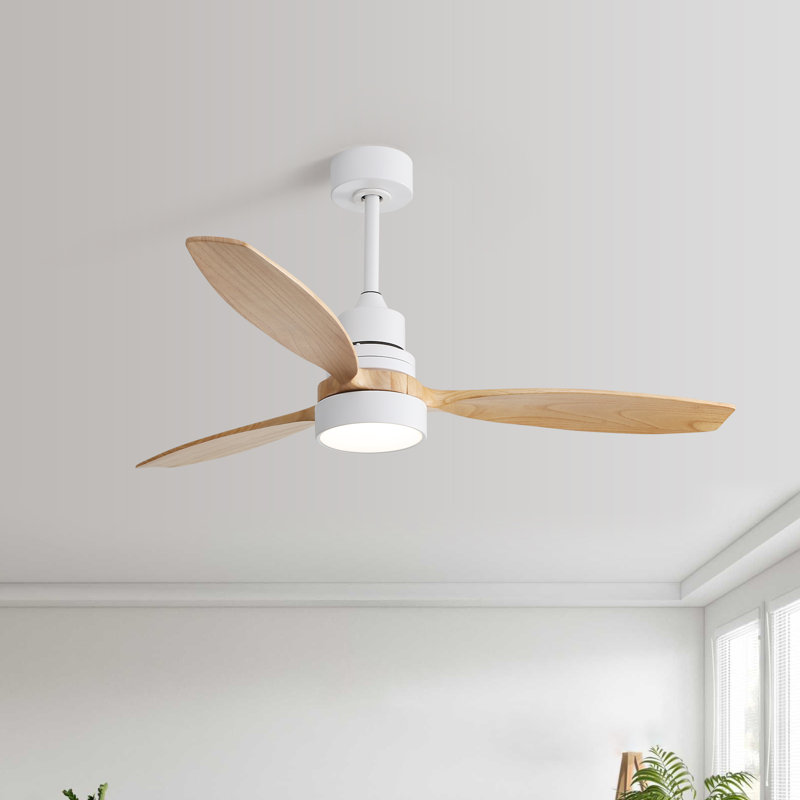 52" Nicola 3 - Blade LED Propeller Ceiling Fan with Remote Control and Light Kit Included, White with Burlywood Blades