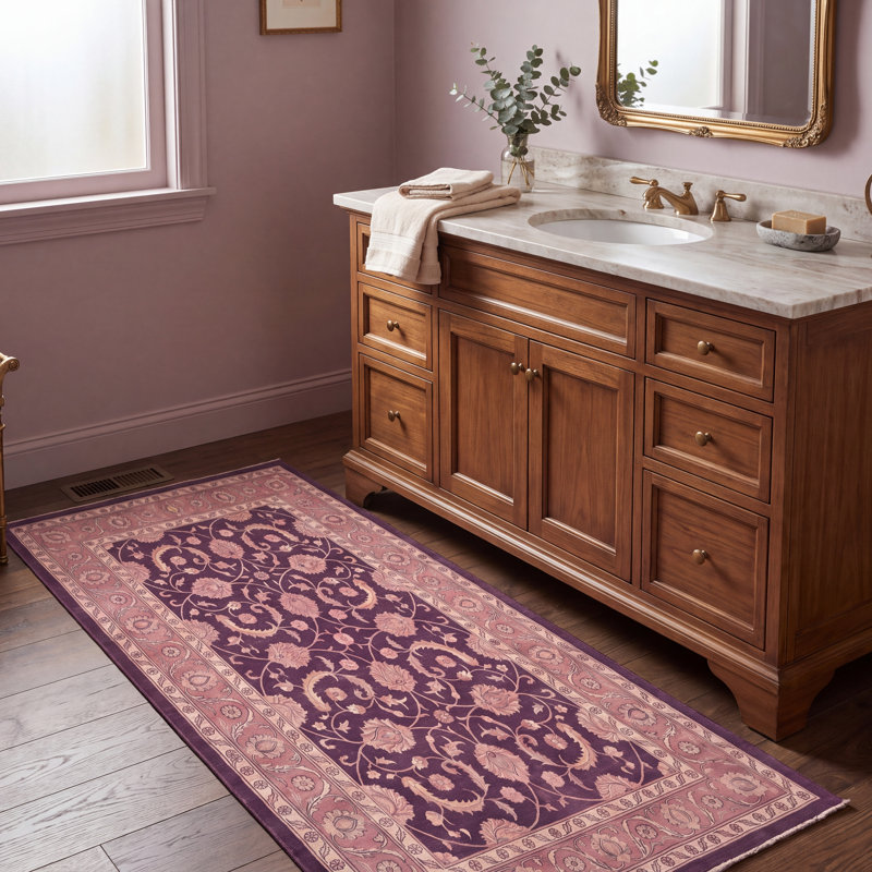 Tapis Magnolia2 traditionnel à médaillon délavé, style persan, or, rose, gris, ivoire, lavable à la machine, antidérapant, à poils courts, pour l'intérieur et l'extérieur, adapté aux animaux domestiques, idéal pour le salon, la chambre, la salle à manger, l'entrée, le couloir ou le bureau.