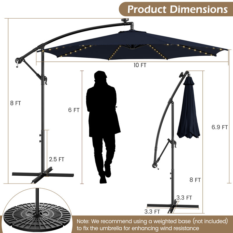 Caillo 120'' Lighted Cantilever Umbrella, Navy