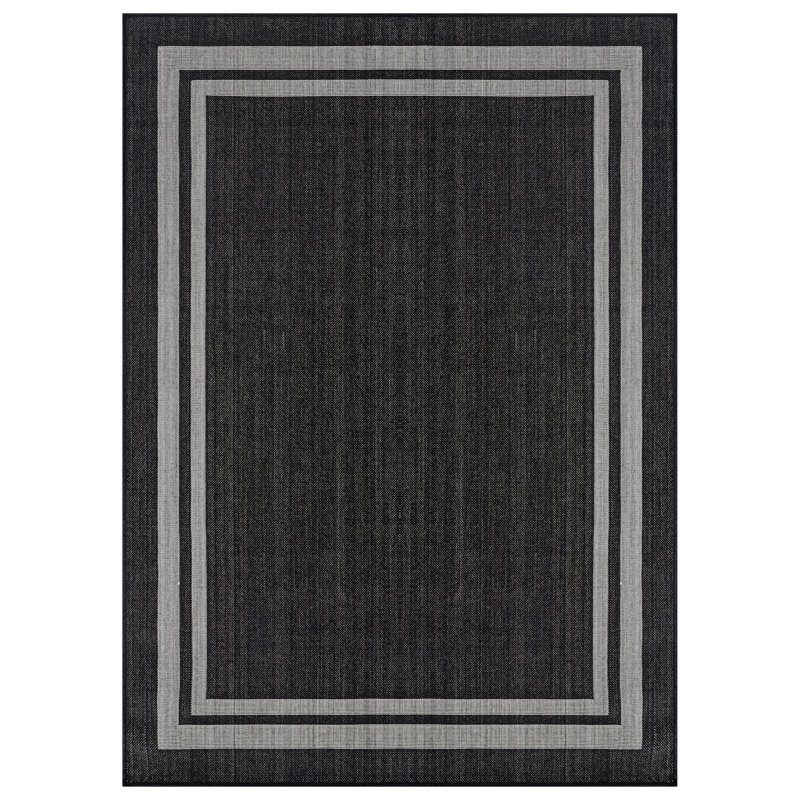 Border Navy/Ivory Easy-Care Jute-Style Indoor/Outdoor Flat Woven Area Rug, Rectangle 5' x 7', Navy