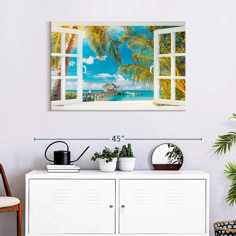 Faux fenêtre scène sur toile, H 36 po x l 24 po x P 1,25 po