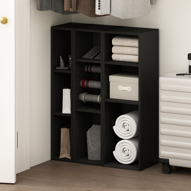 Étagère de rangement à 3 niveaux pour vêtements et garde-robe Shavon, 10 po de largeur, Bois noir