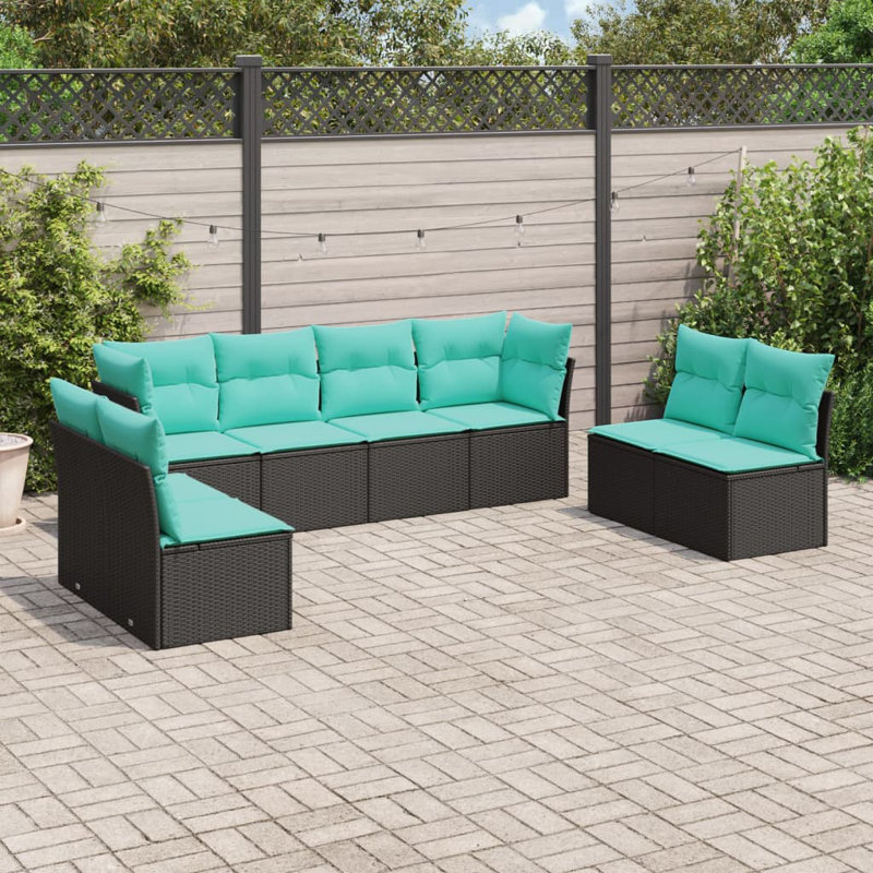 Ensemble de canapé de patio 8 pièces avec coussins en rotin de polyester noir