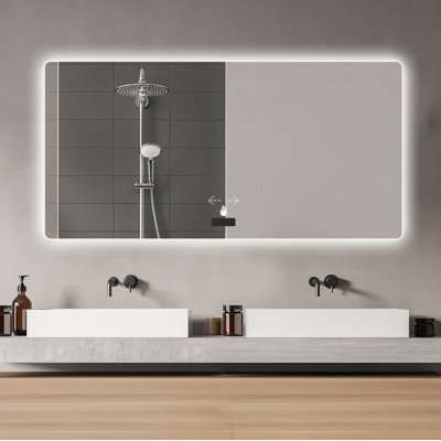 Miroir de salle de bain 48 po x 32 po à rétroéclairage DEL sans cadre - Capteur intelligent, miroir de salle de bain mural à gradation tricolore, antibuée et imperméable pour la rénovation de la maison