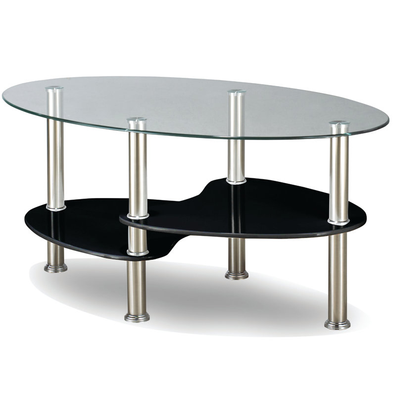 Table basse à 4 pieds avec rangement Ratner, Fumée, Noir