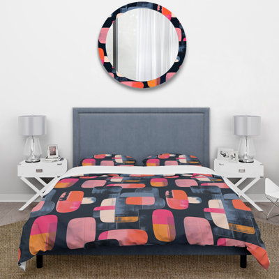 Pink Blue Midcentury Geometric Shapes - Midcentury Colors Soft Line Duvet Cover Set