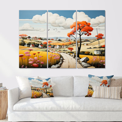 De Stijl Style County Side III - campagne, ensemble de reproductions d'art mural