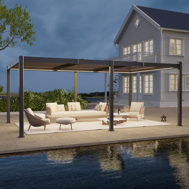 Pergola à auvent solaire en aluminium avec auvent en aluminium, Large abri de garage de 12 x 20 pi