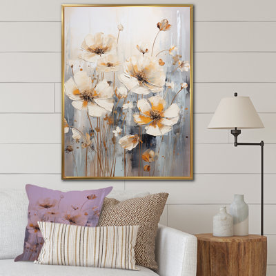 «White Buttercups On Beige Simplicity III», reproduction sur toile