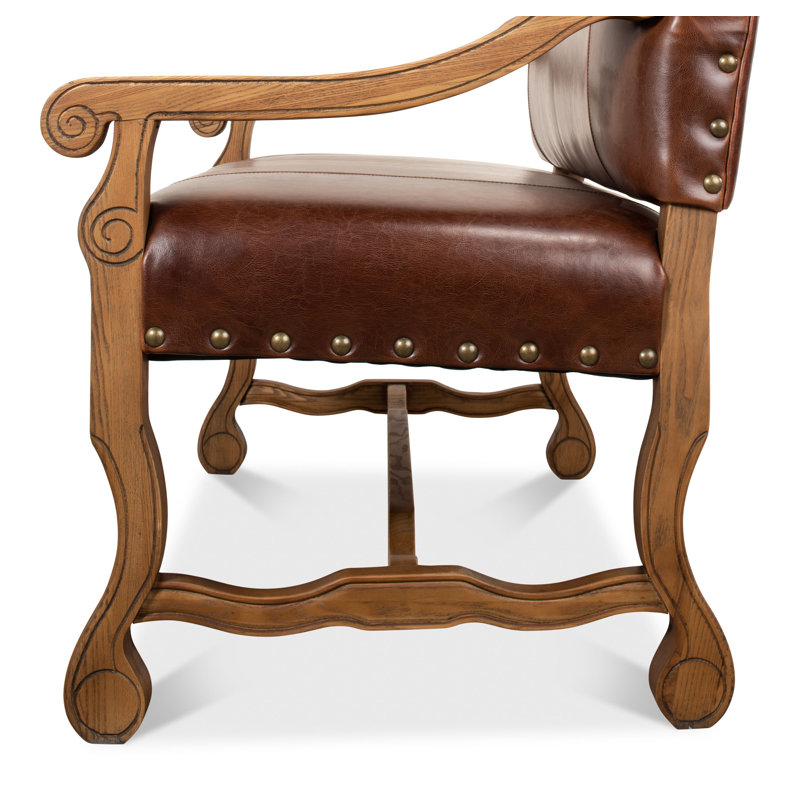 Brown Leather Traditional Settee with Nailhead Trim