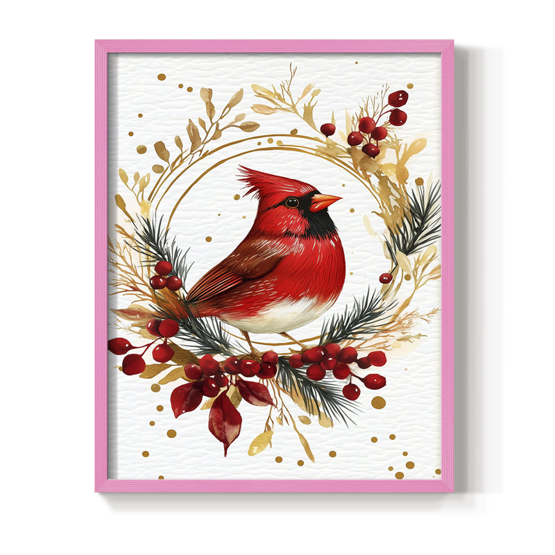 «Christmas Holiday Art CMXCV III», reproduction d'art encadrée - bois massif, H 15 po x l 12 po, Rose