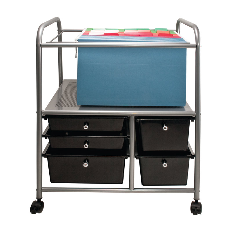 Advantus Black and Chrome Mobile File Cart with Five Drawers