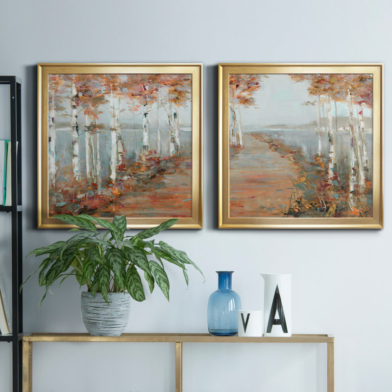 Birch Walk I - ensemble de 2 reproductions d'art sur toile, H 34,5 po x l 69 po x P 1,5 po, Or