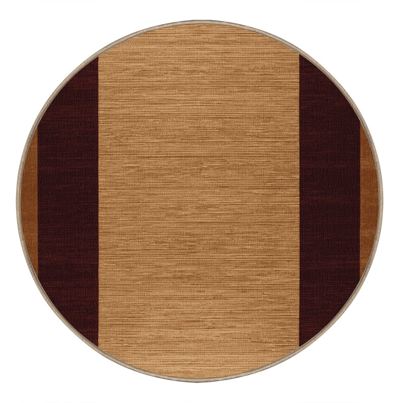 Tapis brun à rayures horizontales lavable à la machine, Rond 5 pi