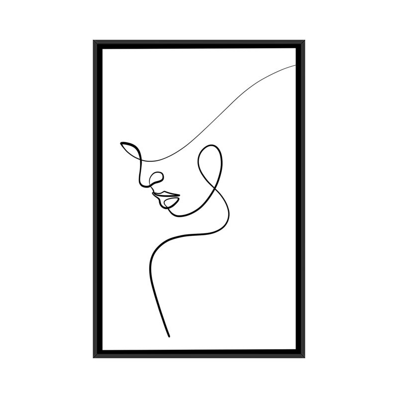 «One Line Woman» par Dane Khy - reproduction de dessin, Pas de tapis, H 40 po x l 26 po x P 1,5 po, Toile avec cadre noir