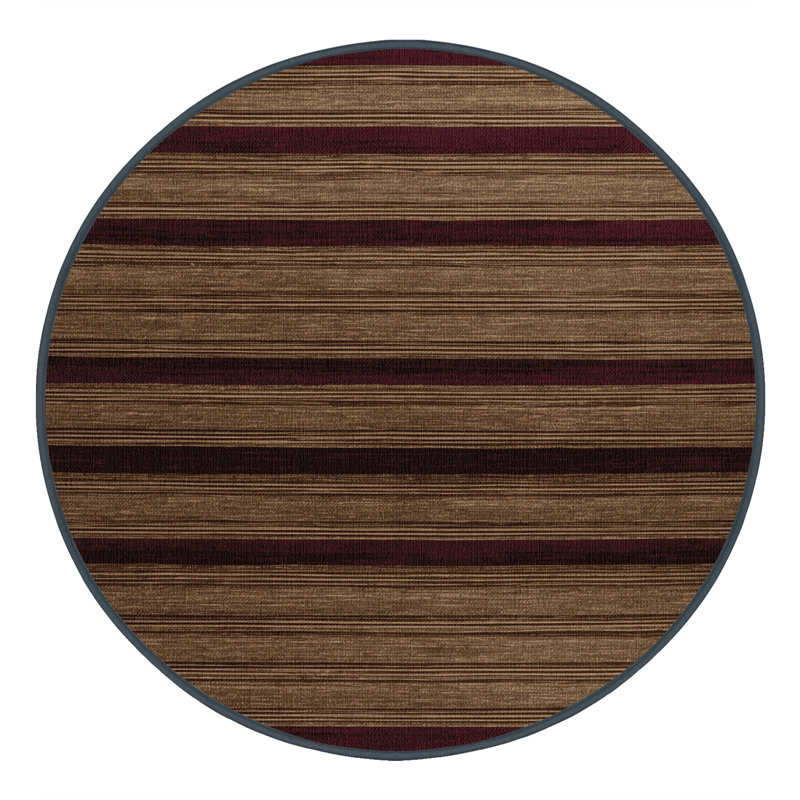 Tapis brun à rayures horizontales lavable à la machine, Rond 4 pi