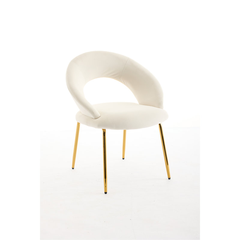 Meshea Dining Chair with Sleek Metal Legs, White Velvet, 1