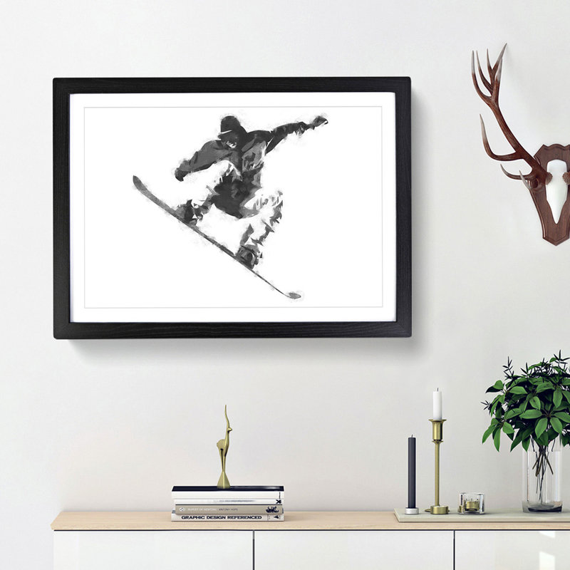 The Snowboarder - Picture Frame Painting Print, 45cm H x 63cm W x 2cm D, Black Framed