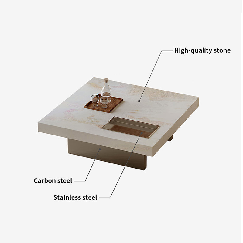Coffee Table with Stone Top, Beige