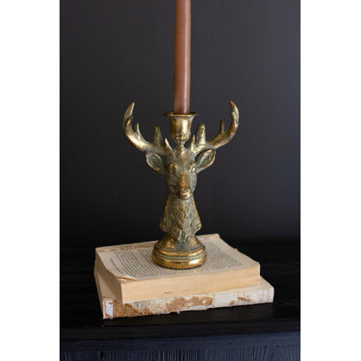  Porte-bougie cerf en résine, décor de table animal rustique doré, finition vieillie