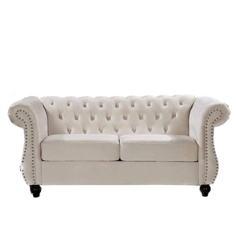 Fauteuil d'appoint Chesterfield, L 67,63 po, Velours ivoire