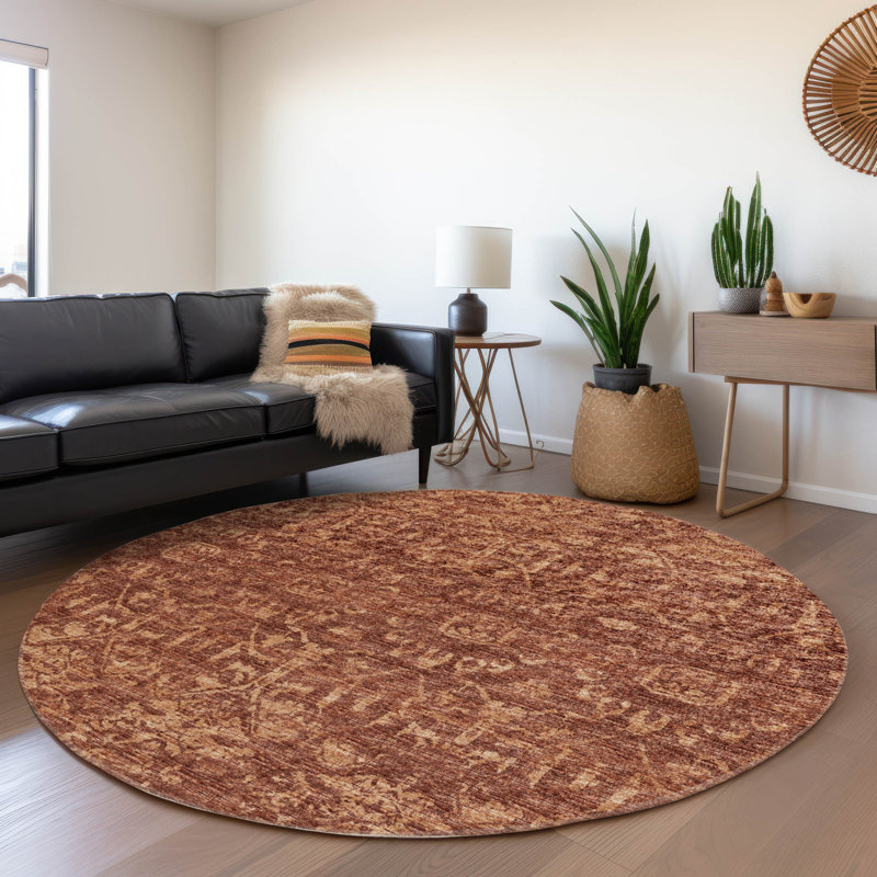 Premium Machine Washable Mayfield AMF40 Oriental Rug, Clay, 8' Round