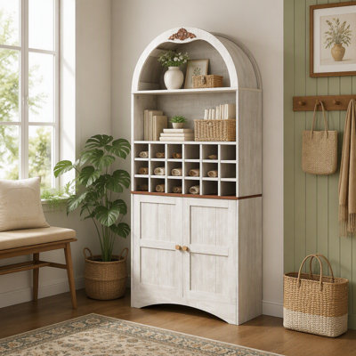 Armoire à vin autoportante en bois anti-basculement et autoportante en MDF avec support à vin amovible et tablettes réglables, pour le salon et la salle à manger