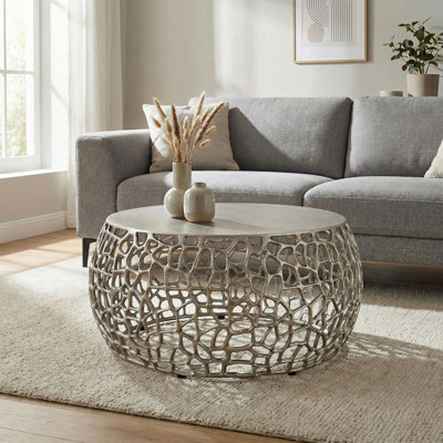 Round Silver Aluminium Coffee Table