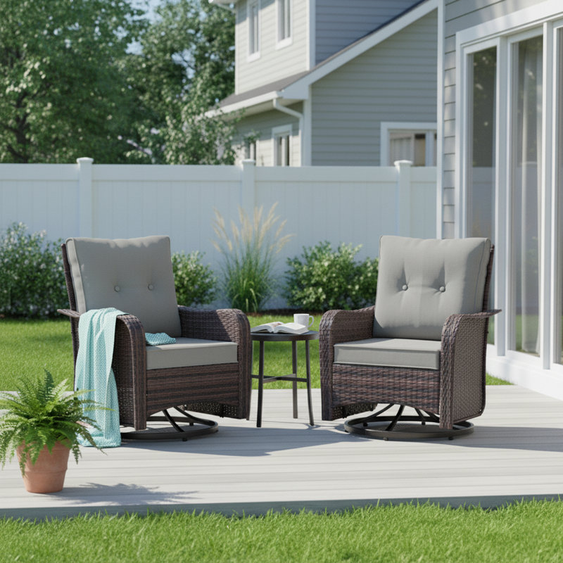 Lark Manor Rocking Swivel Rattan Patio Chair With Cushions & Reviews ...