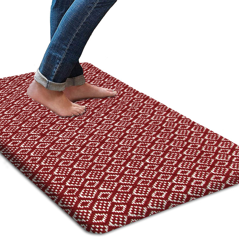 Geometric Water Resistant Anti-Fatigue Non-Skid Kitchen Mat, Red